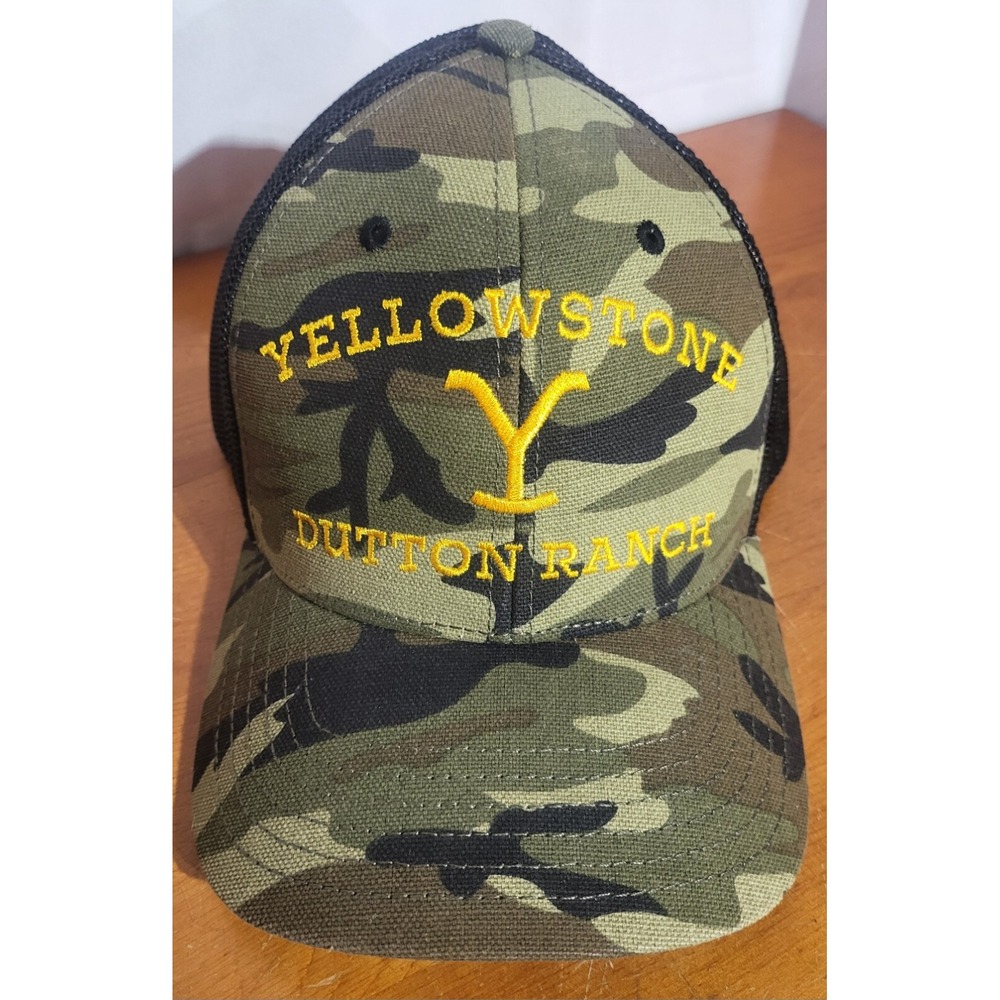 New Yellowstone Camo Dutton Ranch Trucker Hat Vented Adjust One Size Camouflage